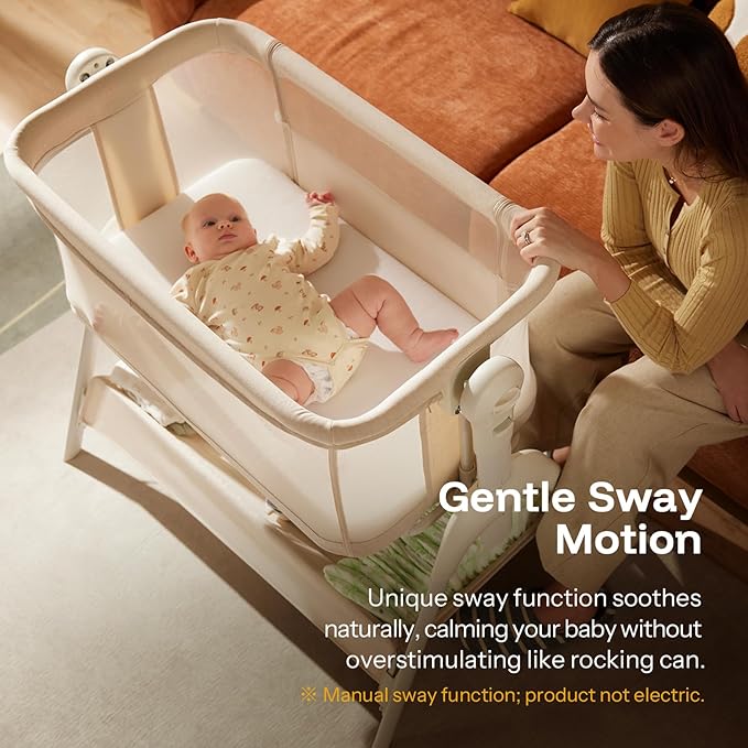 HARPPA Cuddly Rocking Bedside Bassinet for Baby, 3 in 1 Baby Bassinet with Wheels, Breathable Mesh, Adjustable Height Bedside Sleeper for Newborns, Beige