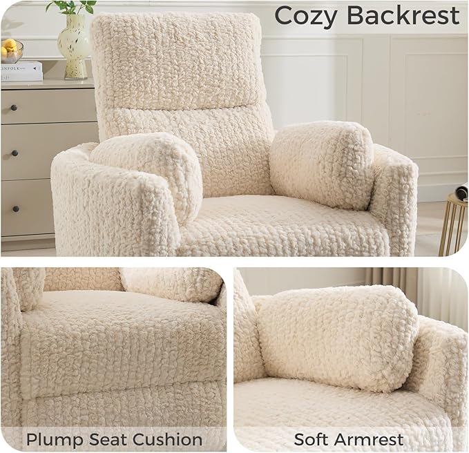 Power Swivel Glider Rocking Recliner Nursery Chair with 2 Pillows, Electric Rocker Reclining Chairs with Type-C & USB Charger Port for Living Room, High Back Barrel Armchair for Bedroom, Beige