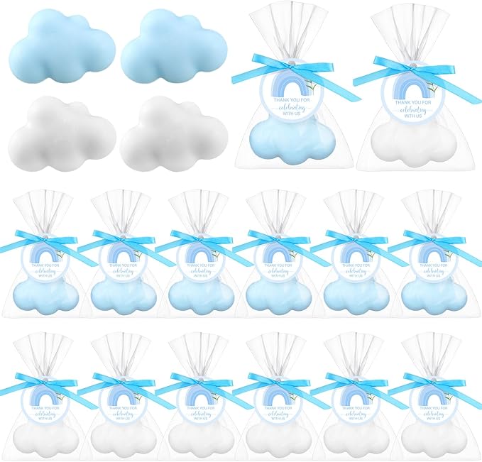 Demissle 20 Pcs Cloud Baby Shower Soap Favors Mini Handmade Soap Gifts with Thank You Card for Guests Christmas Party Wedding Return Gifts Bridal Shower Decorations (White,Blue)