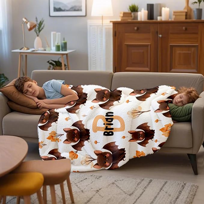 Ship Next Day, Personalized Halloween Blanket for Boys Girls - Printed in USA, Custom Baby Blanket with Name Super Soft Plush Flannel, Halloween Decor Christmas Brithday Gifts for Kids Toddlers