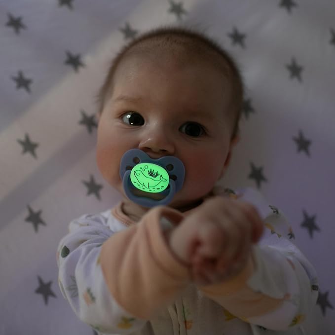 Dr. Brown's Advantage Glow-in-the-Dark Baby Pacifier, Fully Symmetrical Soother with Soft Silicone Bulb, Coral Ocean, 0-6m, BPA Free, 2 Pack
