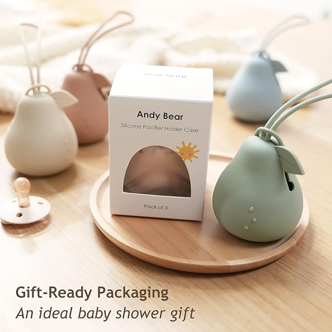 Andy Bear Baby Pacifier Storage Case Paci Holder Case Pear Shape 3 Pack-Ivory Sage Blush