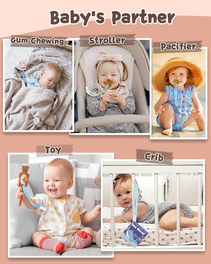Babygoal Pacifier Clips 8 Pack, Pacifier Holder Clips for Baby Boys and Girls Fits for Most Pacifier, Binkie Styles & Baby Teethers & Toys and Gift-Neutral Color 8PS44