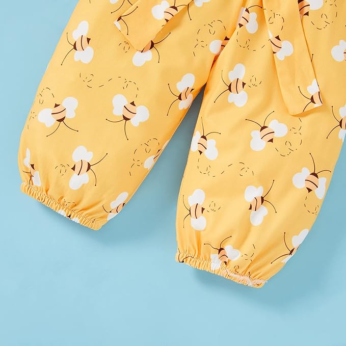 GRNSHTS Infant Baby Girl Bumble Bee Clothes Letter Print Romper Honey Bees Pants Bowknot Headband Outfits Set