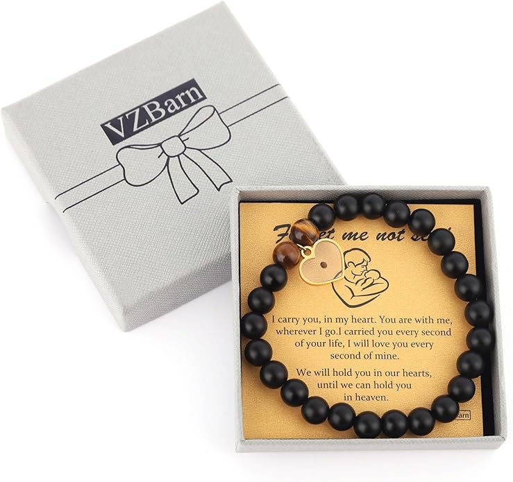 Miscarriage Gift Heart Charm Stretch Bracelet Crystals and Healing Stones Bracelet for Mother Father
