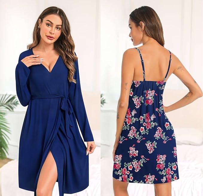SWOMOG Womens Maternity Robe 2 Piece Nursing Nightgown for Breastfeeding 3 in 1 Labor Delivery Nursing Dress Lace Bathrobe