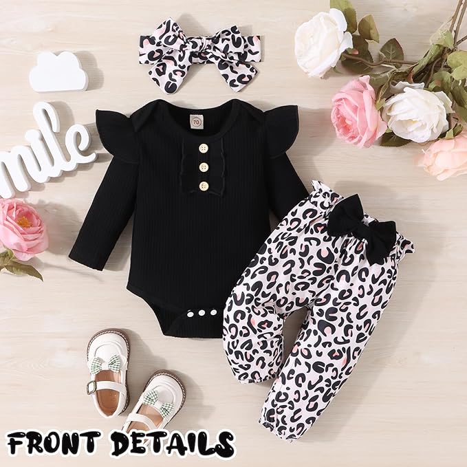 Baby Girl Clothes Newborn Infant Outfits Ruffle Romper+ Floral Pants + Cute Headband Sets for Girls