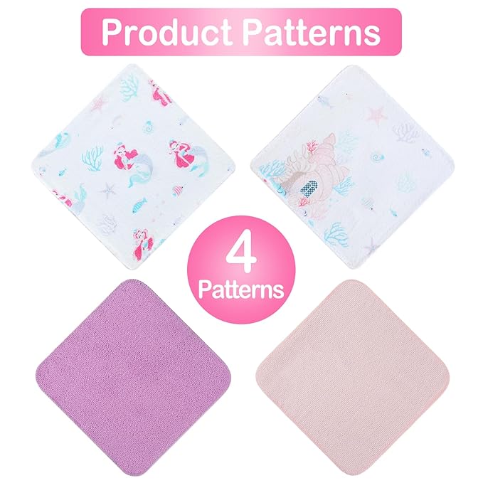 Viviland Baby Washcloths, Super Soft Baby Bath Towels for Newborn 24 Pack, Absorbent Face & Body Wash Cloth for Baby Girl, Mermaid Pattern, 9 x 9 inch
