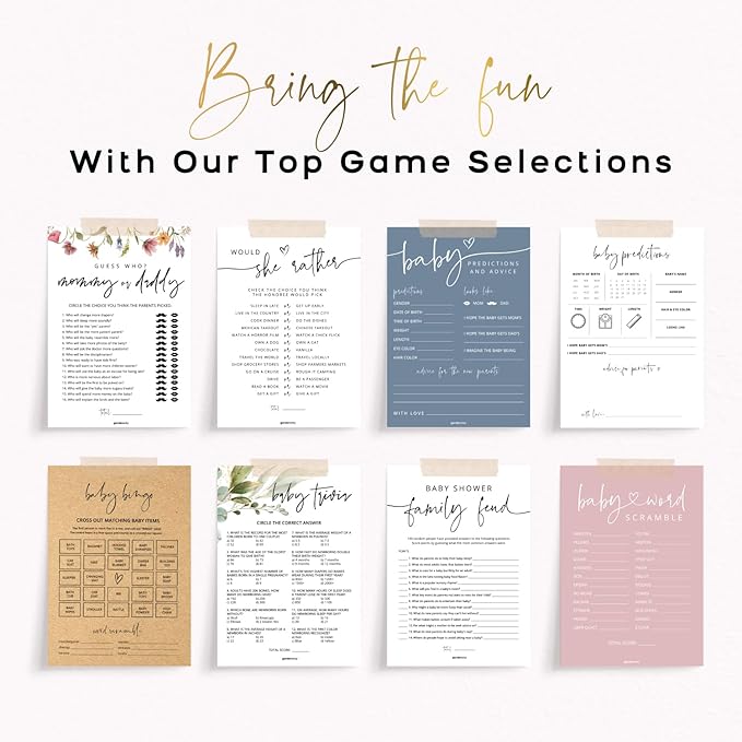Baby Shower Emoji Pictionary Game, Baby Shower Games for Boy or Girl, 50 Cards, Minimalist