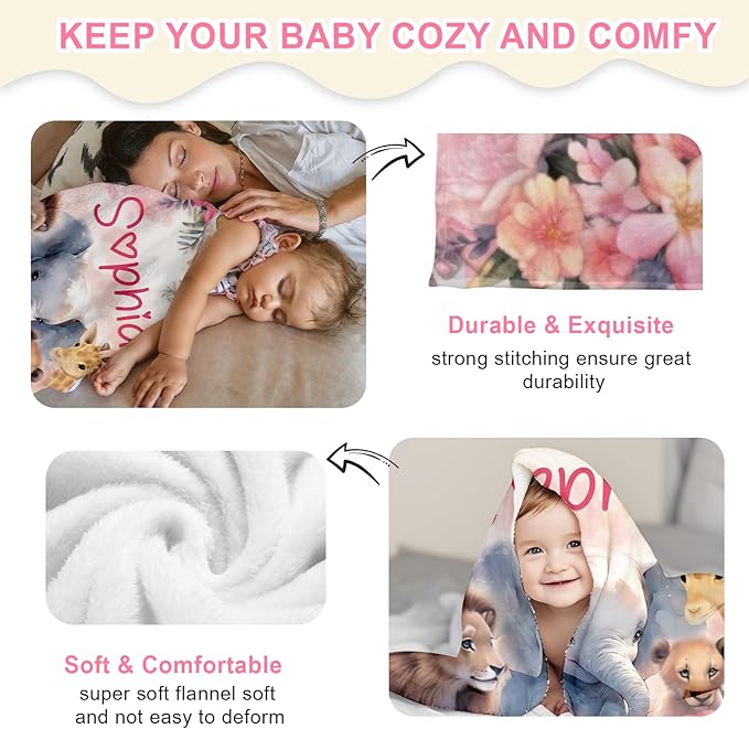Ship Next Day, Personalized Baby Blanket for Boys Girls - Printed in USA, Custom Baby Blanket with Name Super Soft Plush Flannel, Easter Christmas Brithday Gifts for Baby Shower Kids Toddlers Newborn