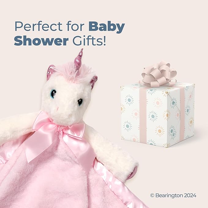 Bearington Baby Cuddle Me Dreamer, Pink Unicorn Large Size Security Blanket, 28.5" x 28.5 - Baby Blanket Lovey