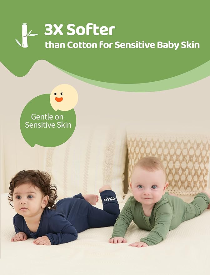 PATPAT Baby Footies Boys Girls - Bamboo Viscose - Zipper & Non-Slip Soles Romper Mitten - Footed & Footless Infant Clothes