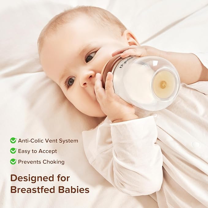 Glass Natural Anti-Colic Baby Bottles | Newborn Breast Like Nursing Bottle for Breastfed Babies with Nipple(3-7 Months),8oz,1pack