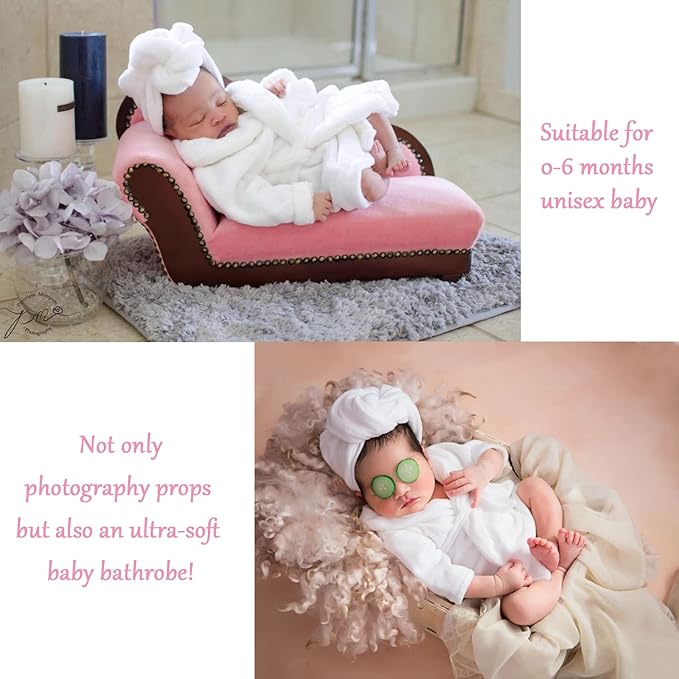 M&G House Newborn Photography Props - Bathrobe Outfits for Baby Photoshoots - Girl Baby Robe - Newborn Costume - White (0-6 Months)