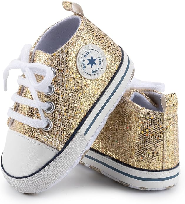 Unisex Baby Boys Girls Shoes, Newborn Infant Non-Slip Canvas Denim High Top Sneakers, Toddler First Walkers Shoes