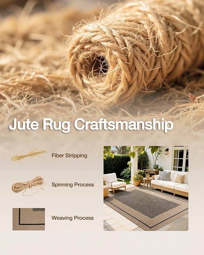 LUMI Jute Area Rug 6x9 for Living Room, Natural Handwoven Rugs Non Slip, Farmhouse Braided Carpets No Shedding for High Traffic, Dining Room, Indoor, Outdoor, Patio