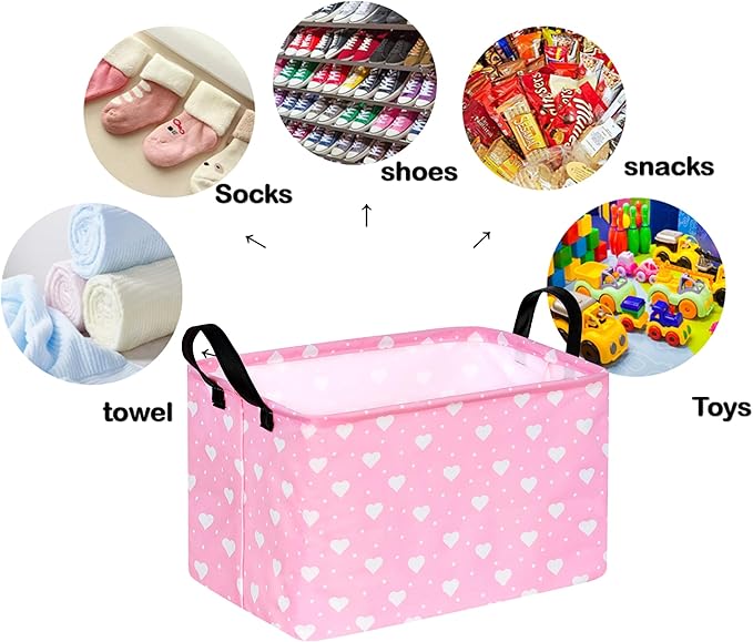 Rectangle Heart Partten Kids Gift Storage Basket Home Shelf Storage Basket Organizer Box Clothes Laundry Hamper Toys Nursery Basket Baby Laundry Basket with Handles