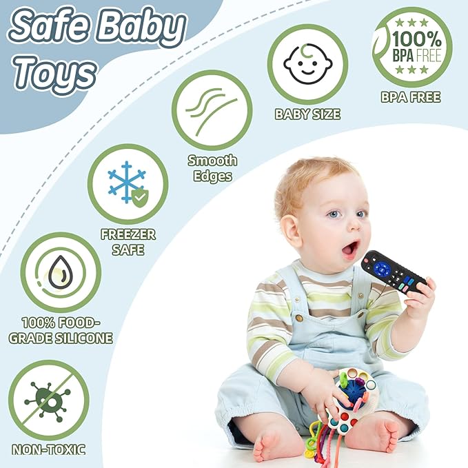 AiTuiTui Sensory Montessori Baby Teething Toys, Silicone Remote Control Teether Toddler Educational Learning Travel Toys for 3 6 9 12 18 Months Infant Newborn Boy Girl Birthday Gifts