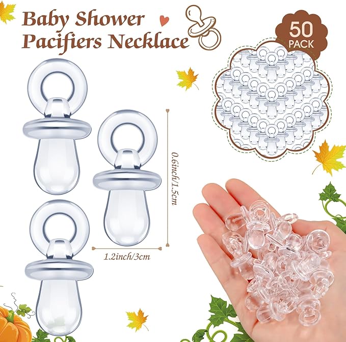 Thyle 51 Pcs Pacifier Hunt Baby Shower Games Include Hunt Sign and 50 Acrylic Pacifiers for Baby Shower Game Decoration Gift Sets Gender Reveal Party Decor(Fall Pumpkin)