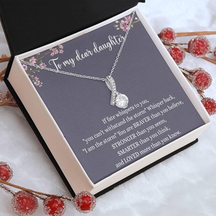 To My Daughter Gift Necklace From Dad or Mom - Badass Daughter Jewelry With Heartfelt Message & Elegant Box
