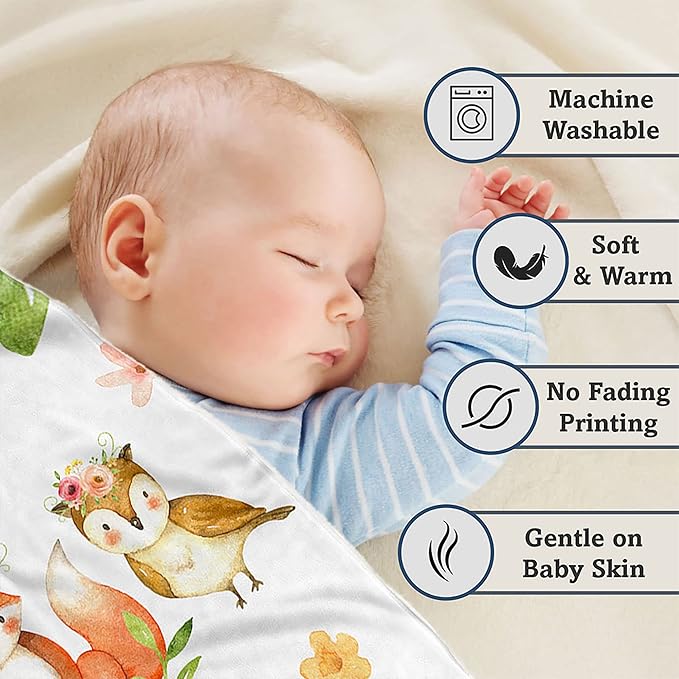 Arteaga Personalized Baby Blanket for Girls - Customized Woodland Animals Design, Super Soft Plush Fleece, 30''x40'' for Newborn, New Mom