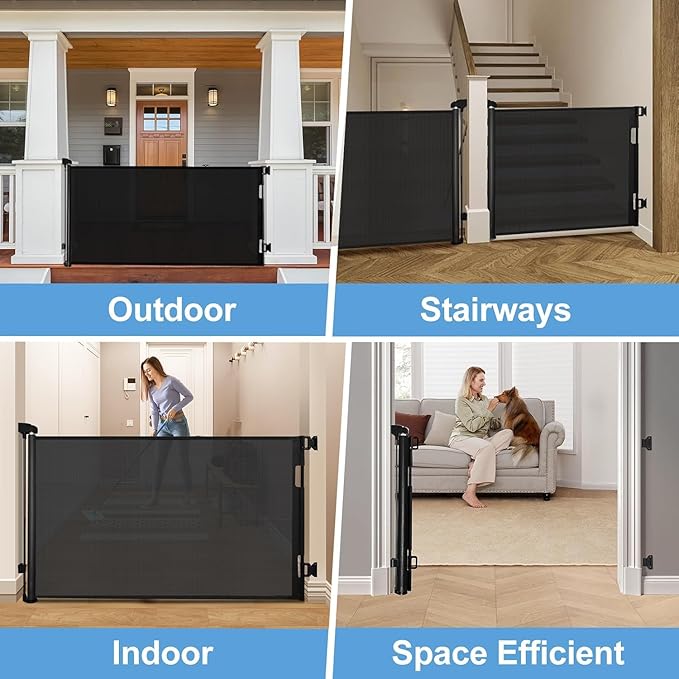 DEAR LOV 2 Pack Retractable Baby Gate,Mesh Baby Gate or Mesh Dog Gate,33" Tall,Extends up to 55" Wide,Child Safety Gate for Doorways, Stairs, Hallways(Black,33"x55"
