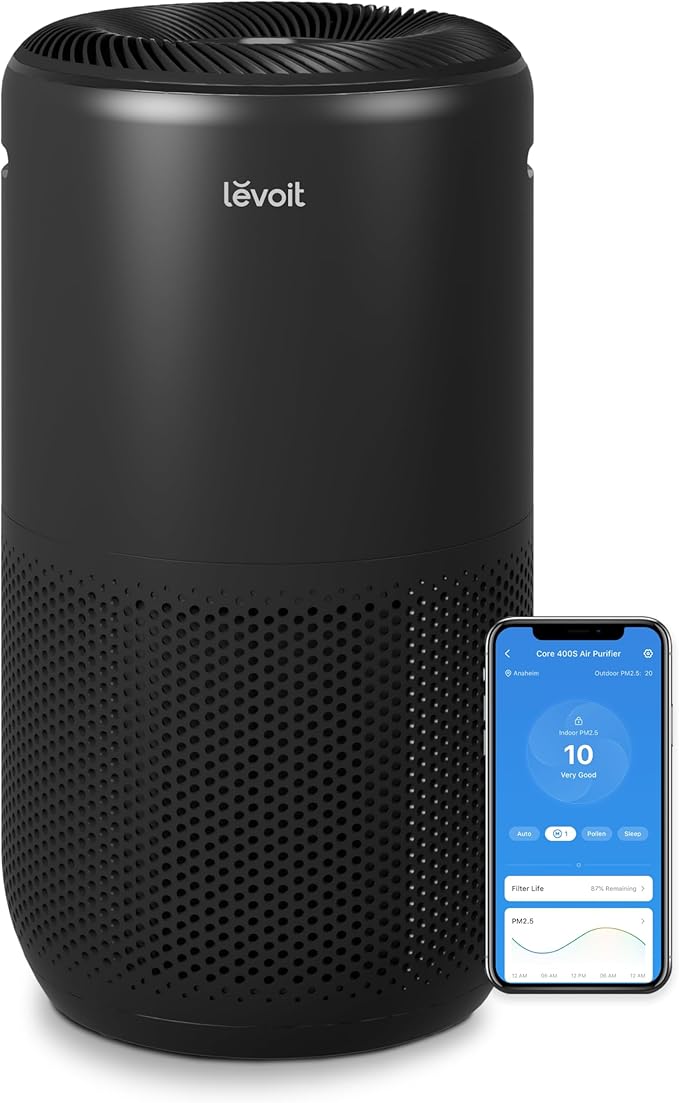 LEVOIT Air Purifiers for Home Large Room Up to 1733 FtΒ² With HEPA Sleep Mode, AHAM VERIFIDE, Auto Mode, Air Quality Monitor, Smart WiFi, 3-in-1 Filter For Pet Allergy, Smoke, Dust, Core 400S-P, Black