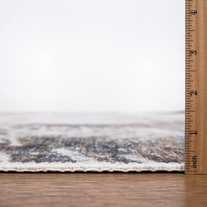 Bloom Rugs Washable Non-Slip 8' x 10' Rug - Tan/Brown/Blue Modern Floral Area Rug for Living Room, Bedroom, Dining Room, and Kitchen - Exact Size: 8' x 10'