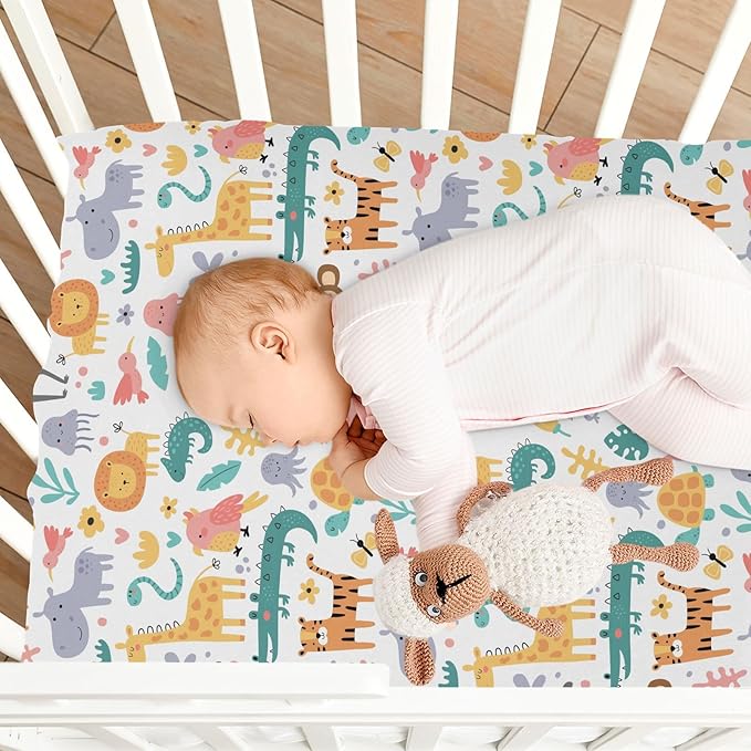 Jungle Animal Crib Sheets for Neutral Bassinet Play Sheets,Sheets Toddler Bed Sheets for Baby Boys Girs 39 * 27 * 5in
