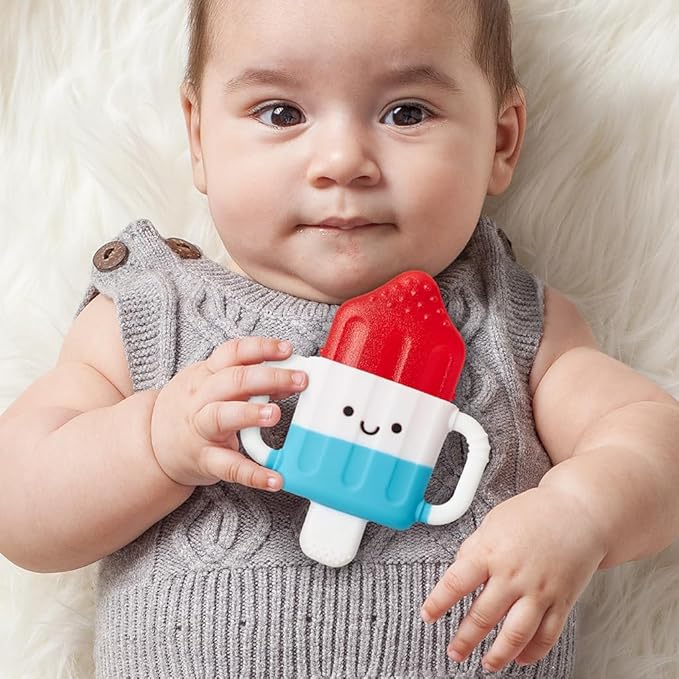 Itzy Ritzy Cold Teether - Itzy Cool Teether with Handles & Removable, Textured Teething Toy (Hero Pop)
