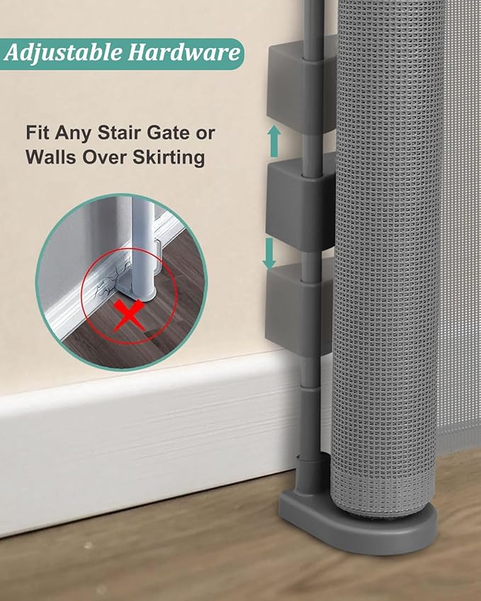 Upgraded 59" Retractable Baby Gates with Reinforced Strip Design to Prevent Crawling Through, 34" Tall Retractable Dog Gate, 5 FT Retractable Gates for Stairs, Doorways, Hallways