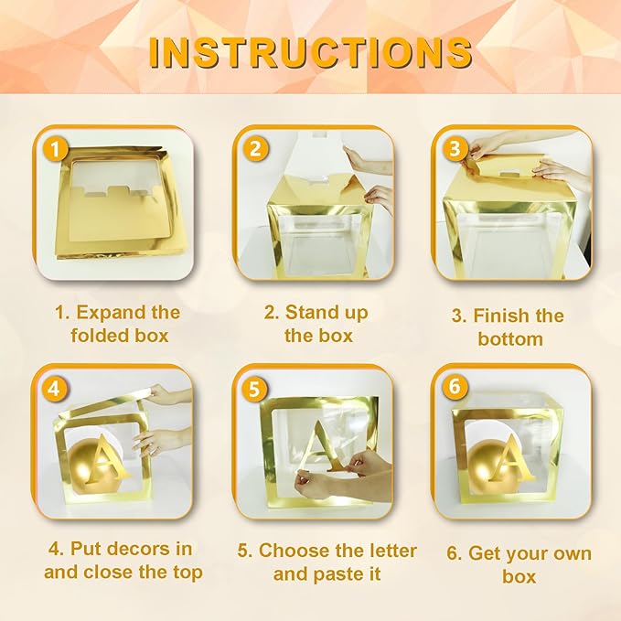 Ledido Gold Transparent Balloon Boxes with 78 Letters, Baby Boxes with Letters for Baby Shower Clear Letter Boxes for Party Graduation Wedding Birthday Baby Shower Decorations 7 PCS