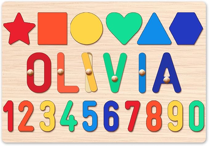 Wooden Name Puzzle for Kids Personalized, Easter Gifts for Toddlers, Baby Easter Basket Stuffers, 1st Birthday Gifts, Early Learning Toys for Baby Boy or Girl, Educational Toys Wooden Toddler Puzzles