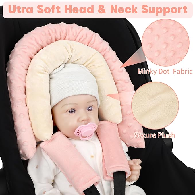 Infant Car Seat Insert, HNHUAMING Baby Car Seat Head & Body Support with 2 Strap Pads, Ultra Soft Newborn Preemie Carseat Insert Cushion for Girls Boys, Fits Car Seat, Stroller, Swing, Bouncer, Beige