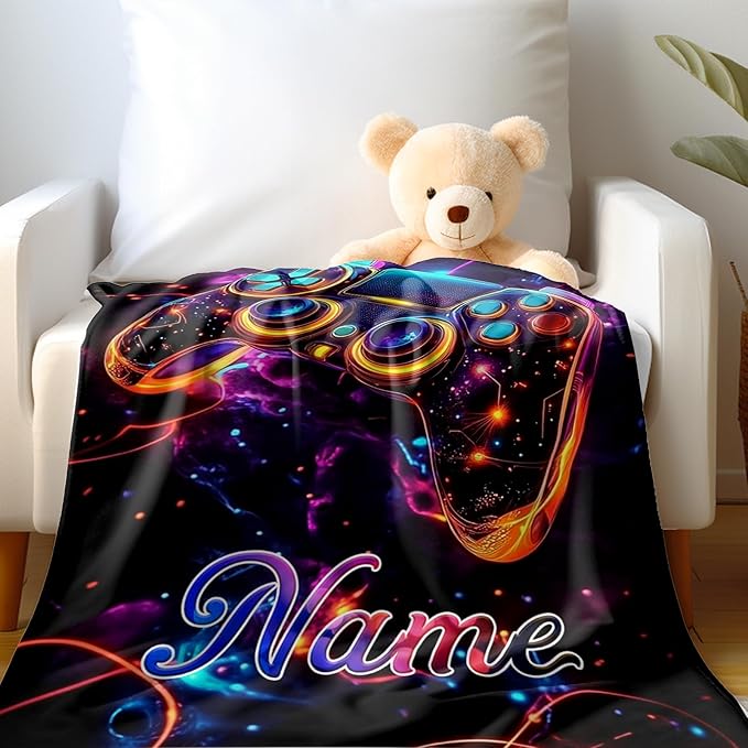 Ship Next Day, Custom Gaming Blanket - Printed in USA, Personalized Game Themed Blanket, Custom Name Blankets, Gift for Gamers Gaming Lover Enthusiasts, Birthdays, Holidays, Soft & Warm Throw