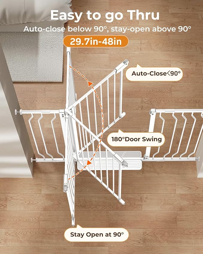 30"-48″ Extra Wide Baby Gate with 2 Extensions, 30.5" Tall, Pressure Mount for Kitchens, Stairs, and Doorways, Safe Passage for Crawlers, Pets & Seniors