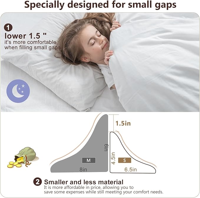 Vekkia Queen Bed Wedge Pillow/Headboard Pillow for Headboard Gap,Bed Gap Filler to Close Gap (0-3.5"),with Handy Pockets and Washable Cover- Grey