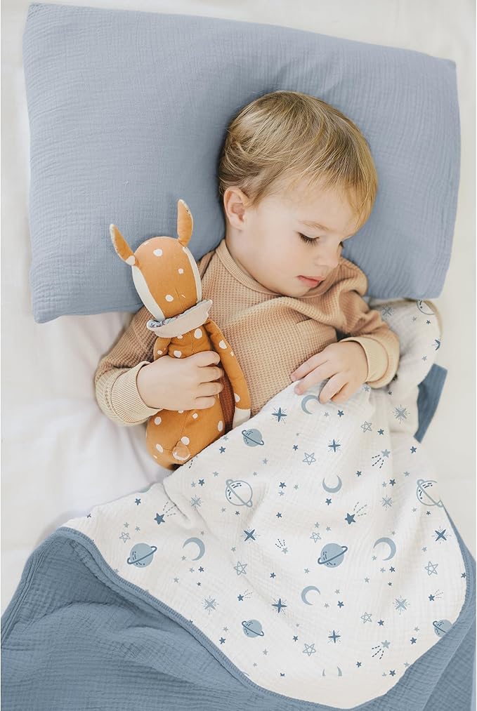 Konssy Muslin Baby Blankets for Girls Boys, 100% Cotton Crib Blanket for Infant Toddler, Super Soft and Lightweight Nursery Swaddling Wrap 40"x36" (Star)