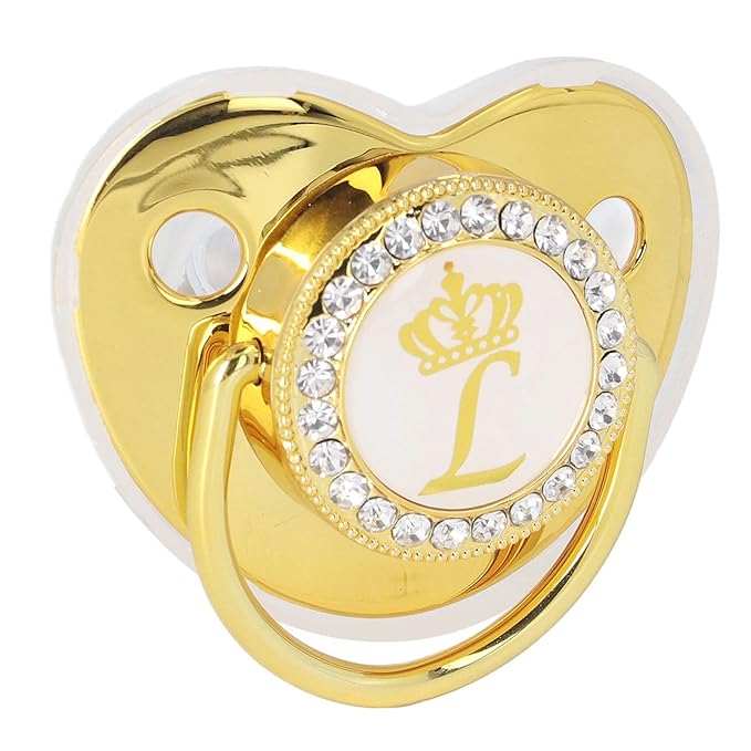 Luxury Golden Letter Baby Pacifier Set with Personalized Bling Design, Clips, Anti-Dust Cover for Newborn Photography, Size L