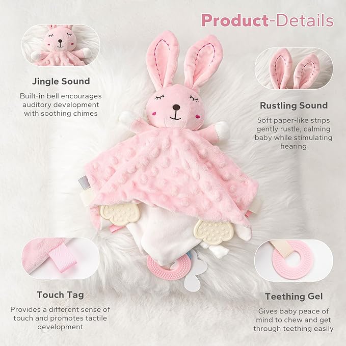 ZIGJOY Loveys for Babies Baby Security Blanket Soft Bunny Lovey for Girls Gifts Newborn Pink Lovie for Infant and Toddler, Rabbit