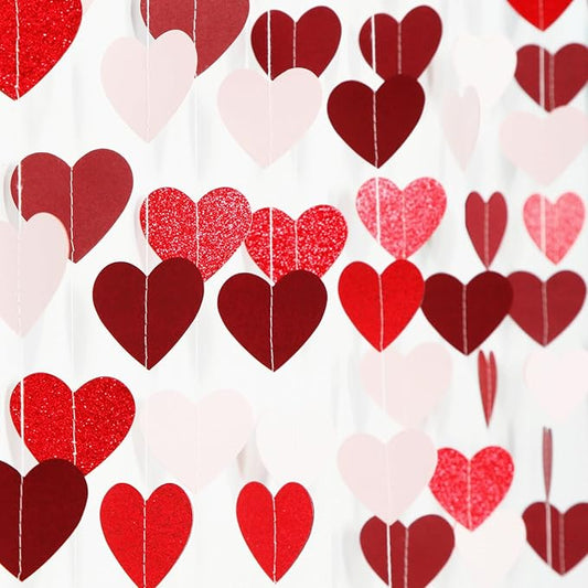 Party Decorations Pink-Red Heart-Garland - 52ft Burgundy Proposal Special Night Galentines Hanging Streamers Banner,Girl Romantic Wedding Anniversary Baby Bridal Shower Engagement Decor