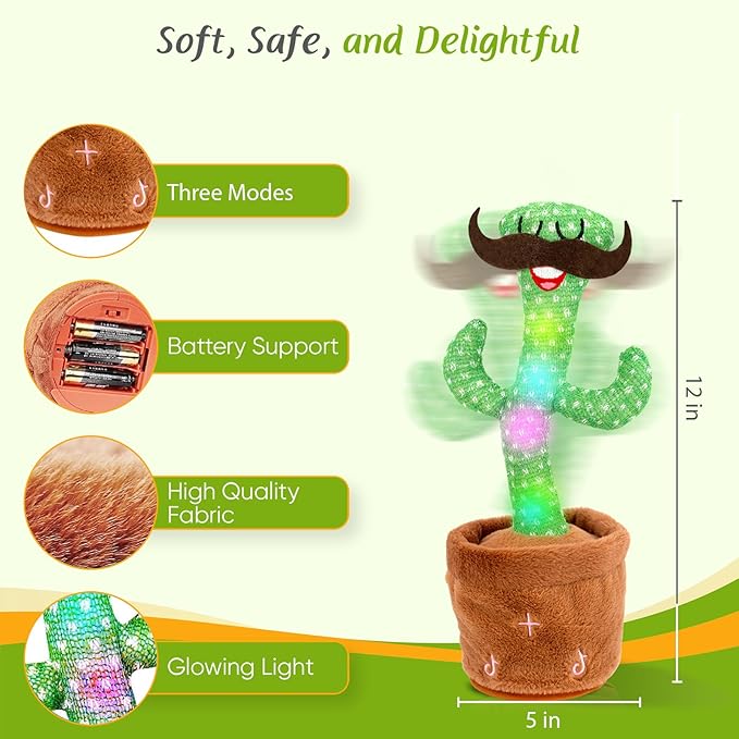 Dancing Cactus Toy, Talking Cactus Toys, Easter Volume Adjustable Gift for Baby Girls Boys Kids 3 6 9 12 Year Old, Repeat What You Say Toy of Easter Gifts-Beard