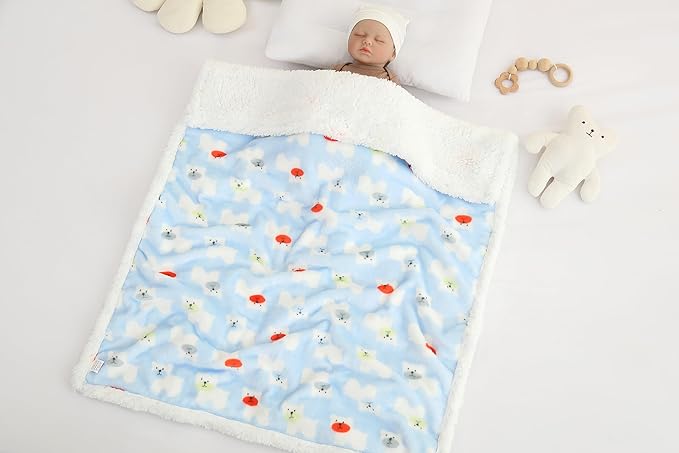 30" x 40" Newborn Blanket Soft Cozy Toddler Lightweight Fuzzy Fluffy Warm Plush Baby Blankets for Infant Toddler Unisex Crib Cot Stroller Unisex (Blue Bear)