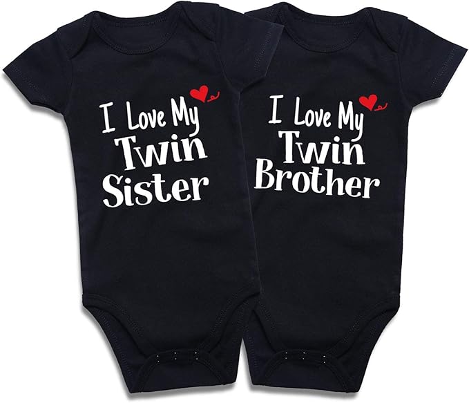 DEFAHN Funny Twins Baby Bodysuits Boys Girls Rompers 2 Pack Twin Matching Clothes Outfits for Newborn Infant