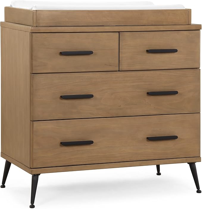 Delta Children Sloane 4 Drawer Dresser with Changing Top - Greenguard Gold Certified, Acorn/Matte Black