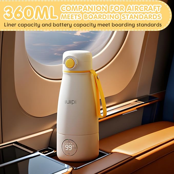 Portable Milk Warmer for Travel, 12oz Large Capacity Milk Warmer for Formula & Breastmilk, Fast Heating Milk Warmer on The Go wth Child Lock,Precise Temp Control
