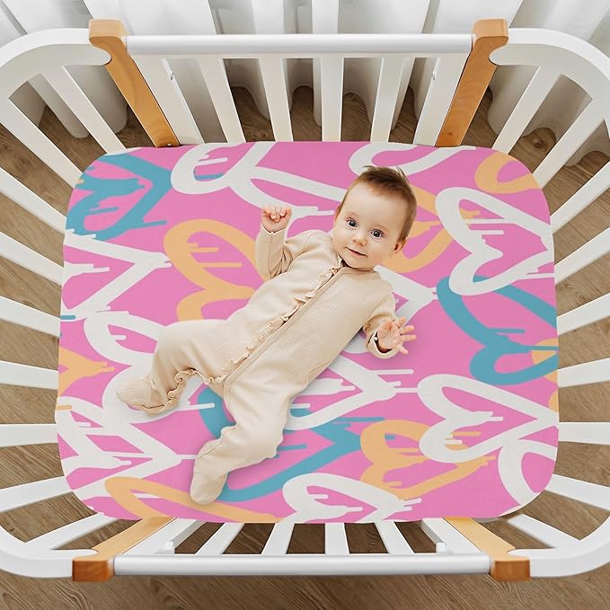 Graffiti Hearts Crib Sheets for Neutral Bassinet Play Sheets,Sheets Toddler Bed Sheets for Baby Boys Girs 39 * 27 * 5in