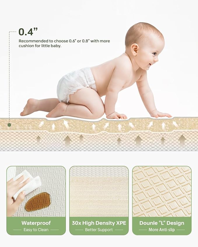 Baby Play Mat Foldable Baby Floor Play Mat X-Large Soft Foam Playmat for Babies Reversible Waterproof Padded Playmats Portable Thick Crawling Mat for Indoor Outdoor(70"*78"*0.4")