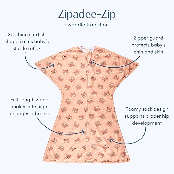 SleepingBaby Zipadee-Zip Transition Swaddle - Cozy Baby Swaddle Blanket with Zipper Convenience - Roomy Wearable Blanket for Easy Diaper Changes - Cozy Cub, X-Small (3-6 Month)
