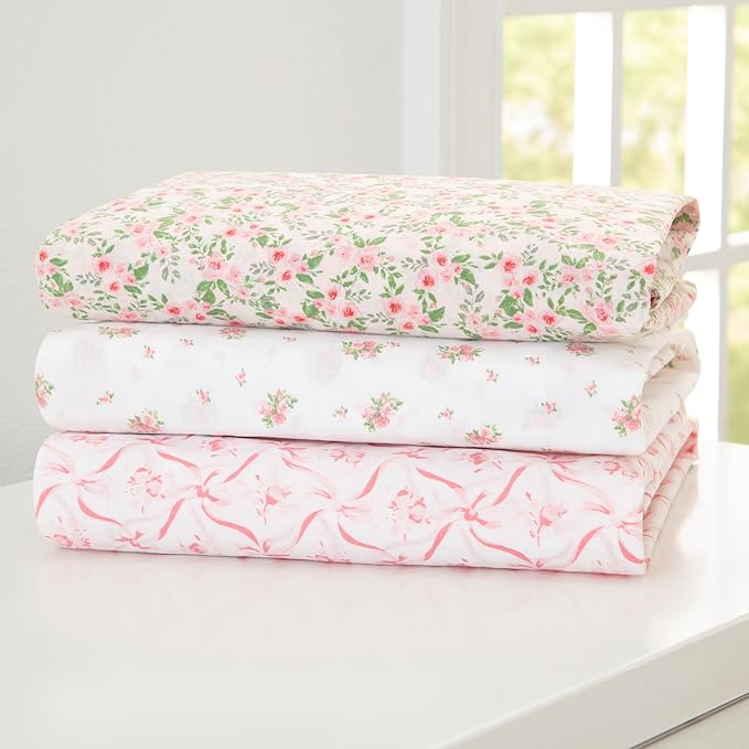 Delta Children Fitted Crib Sheets for Girls and Boys - Crib Sheet for Standard Crib and Toddler Mattresses - 28x52 Inch (Pack of 3), Pink Floral